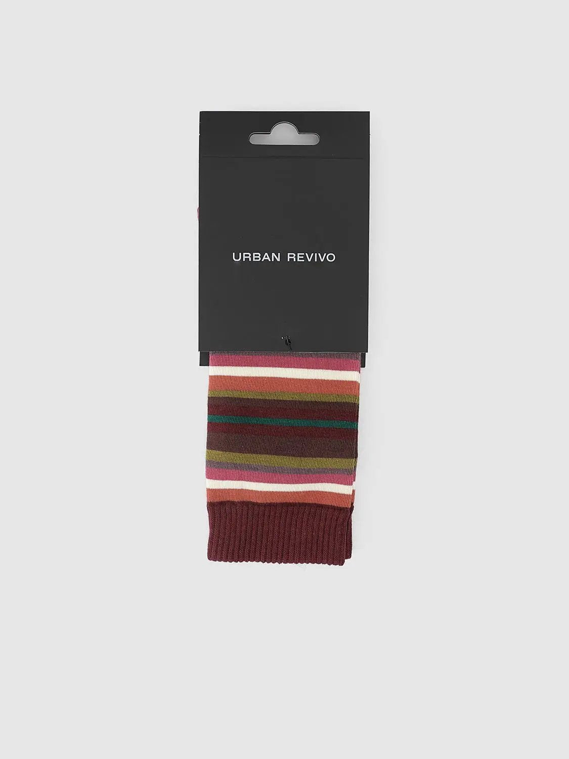 Medium Multi-Color Striped Ribbed Knit Socks