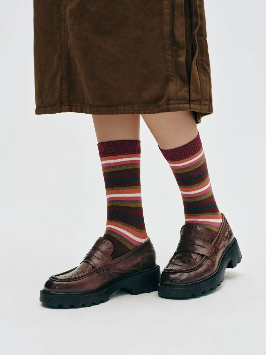 Medium Multi-Color Striped Ribbed Knit Socks