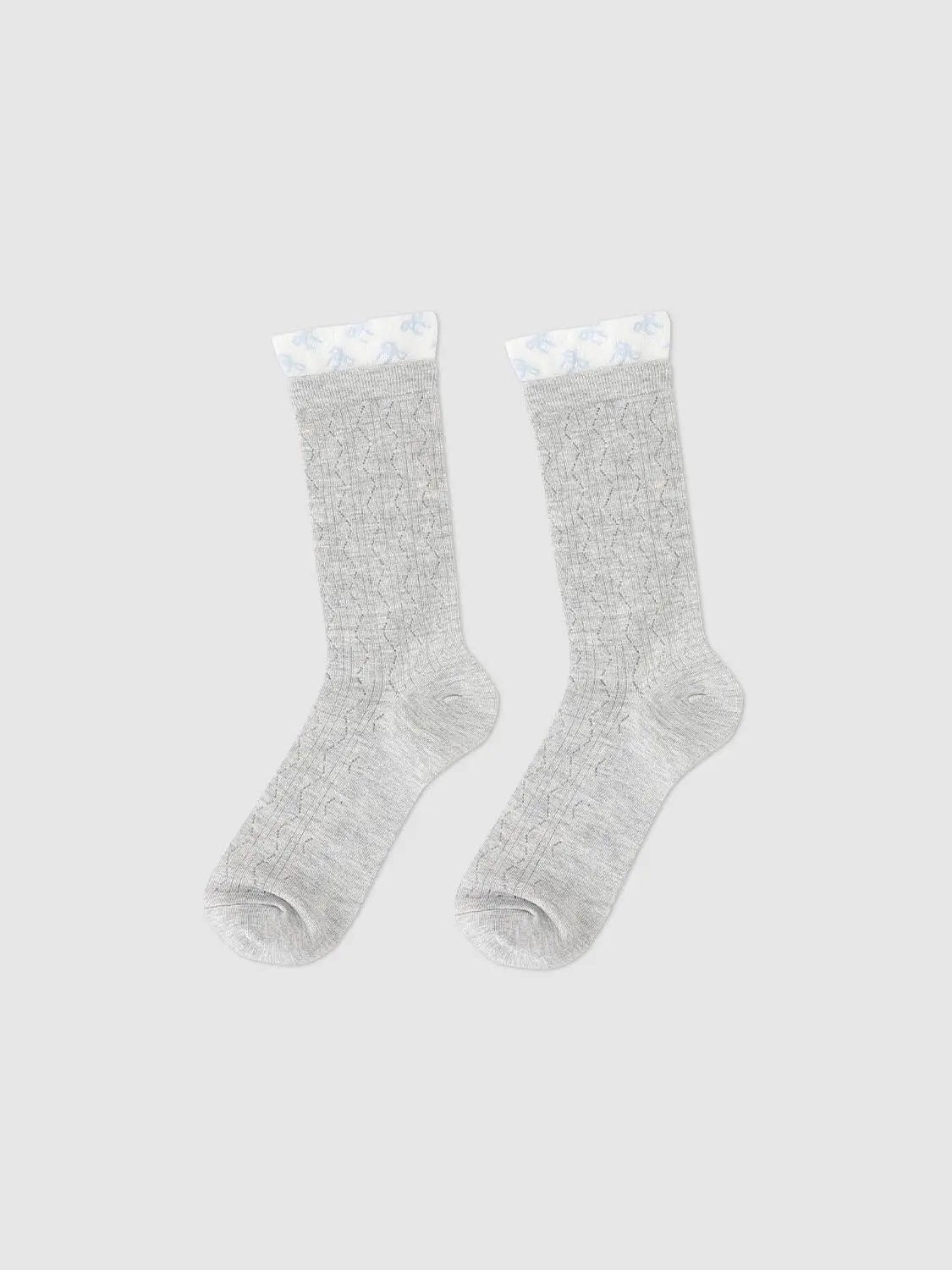 Printed Cuff Textured Knit Socks