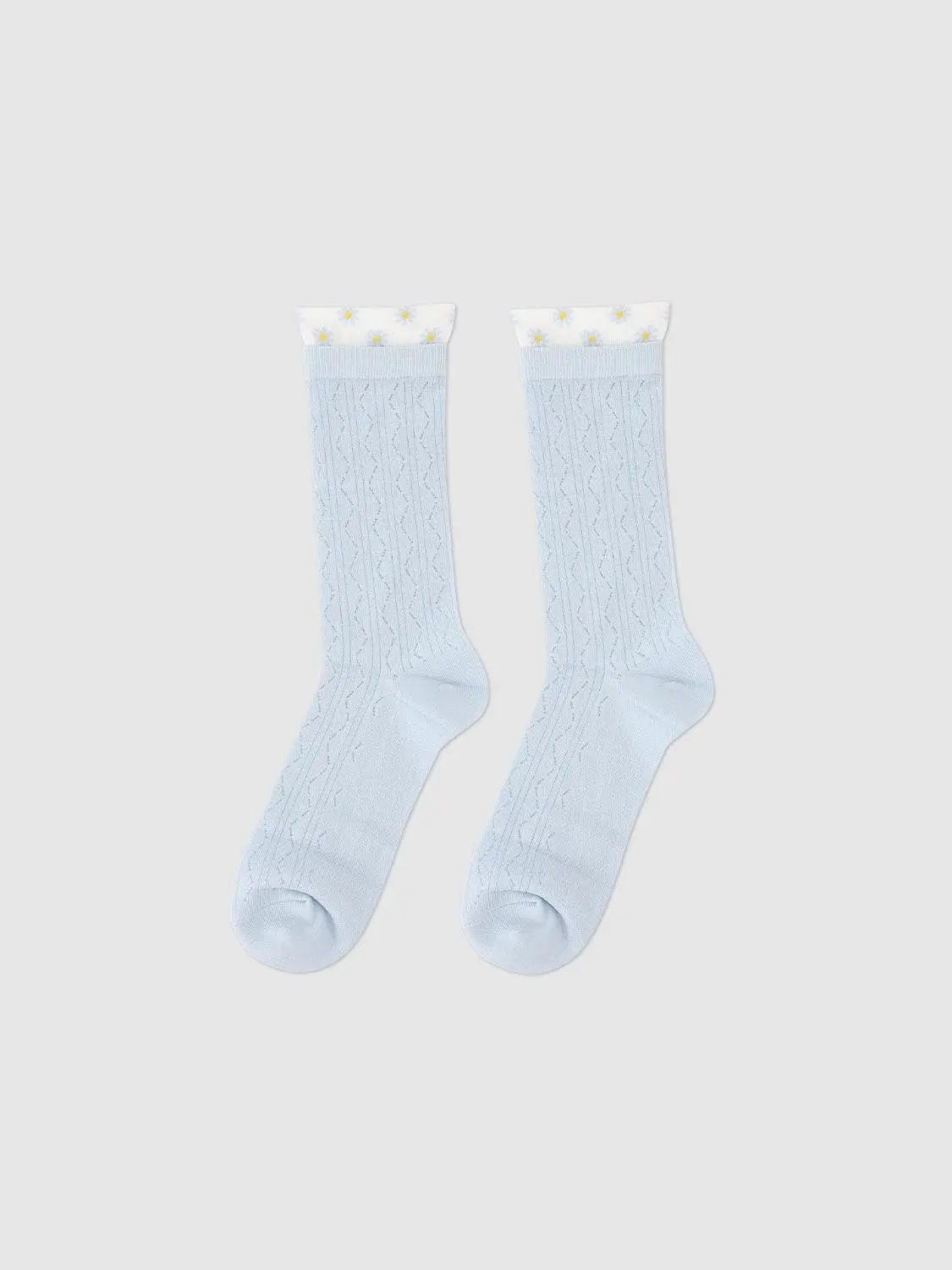 Printed Cuff Textured Knit Socks