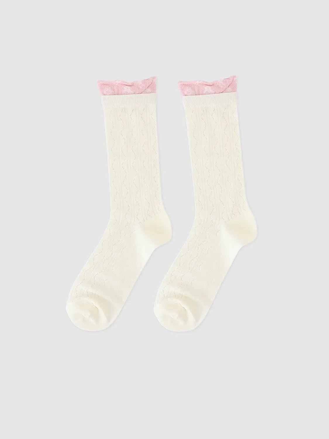 Printed Cuff Textured Knit Socks