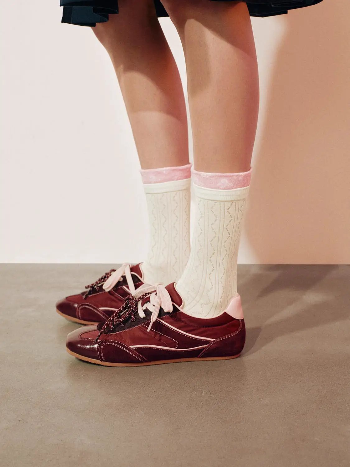 Printed Cuff Textured Knit Socks