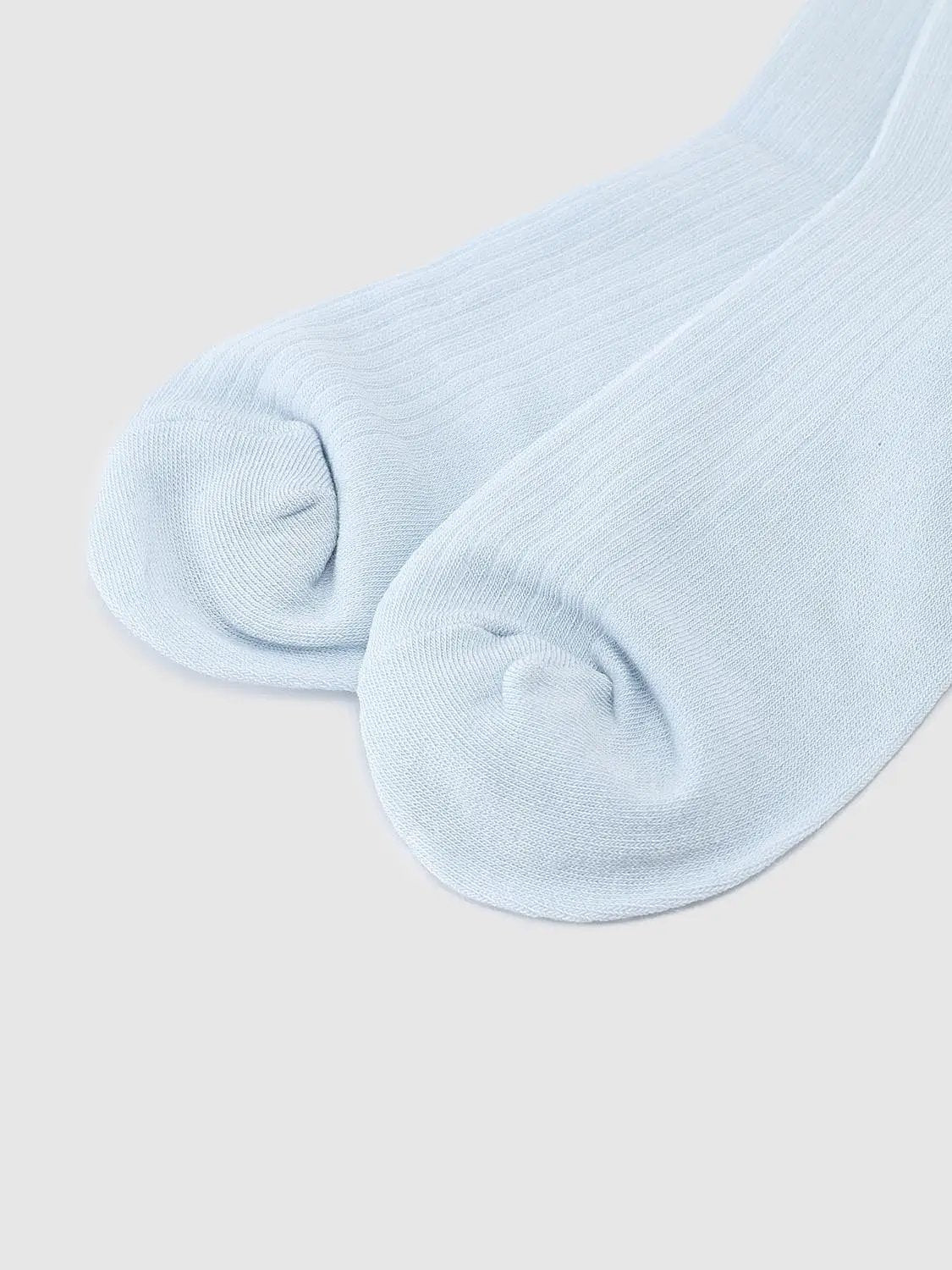 Ribbed Floral Print Light Blue Crew Socks