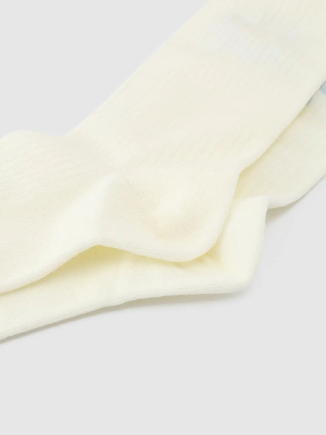 Ribbed Floral Print Light Blue Crew Socks