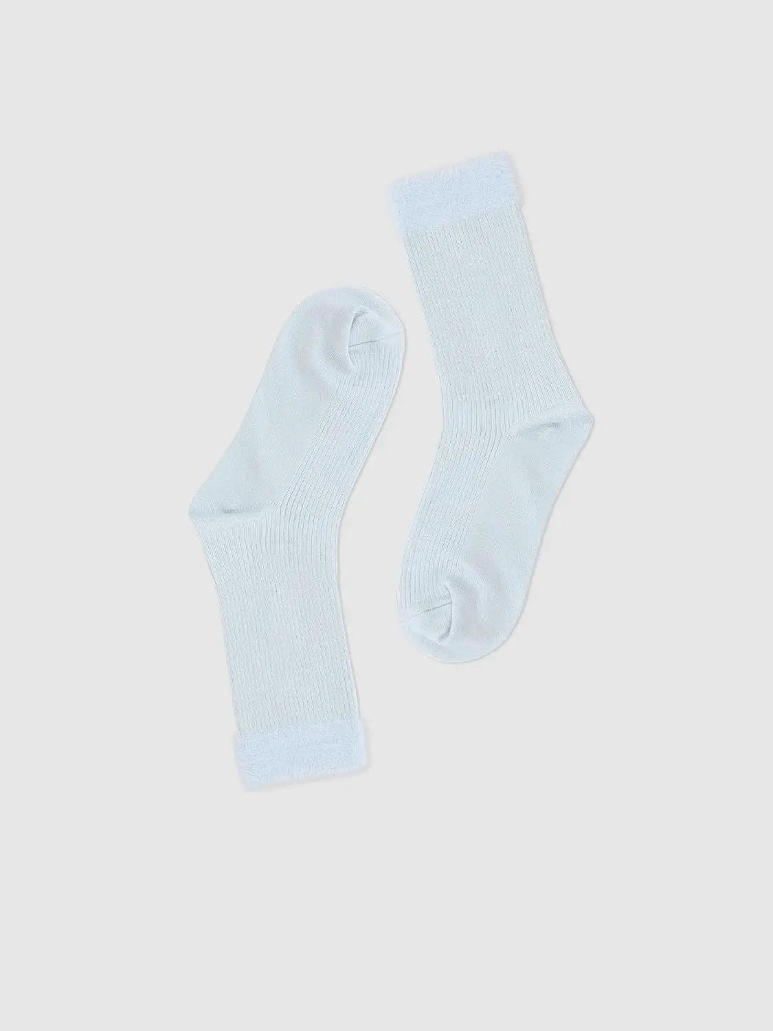 Ribbed Solid Cream Crew Socks