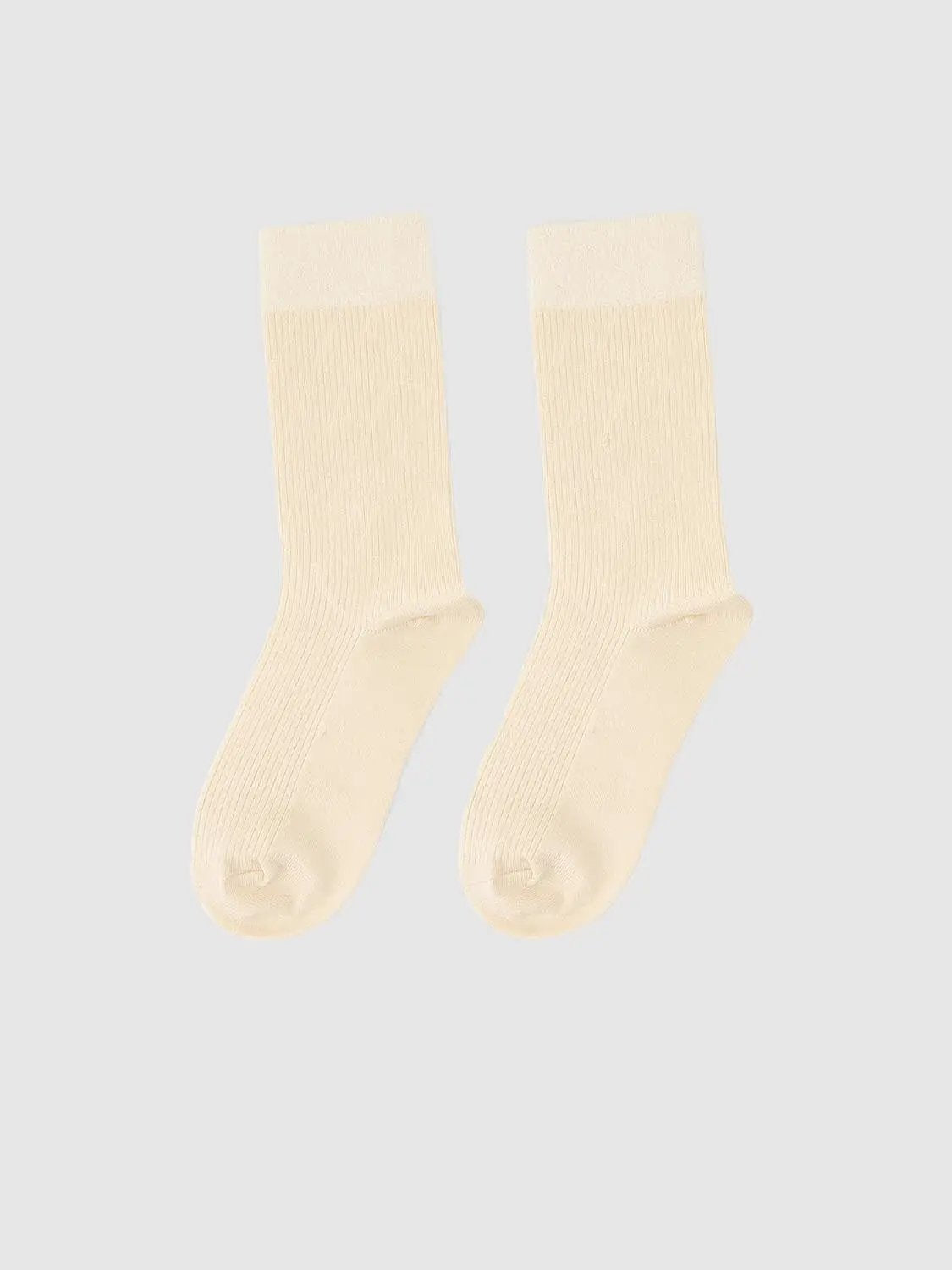 Ribbed Solid Cream Crew Socks