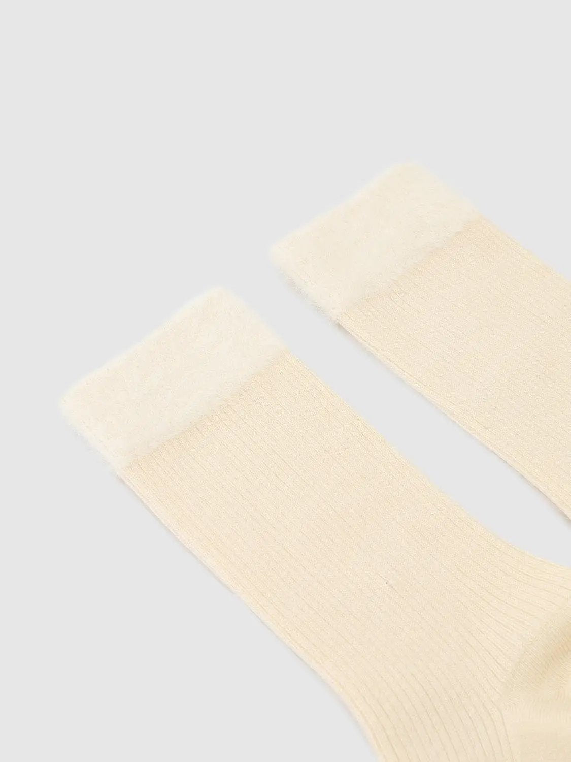 Ribbed Solid Cream Crew Socks