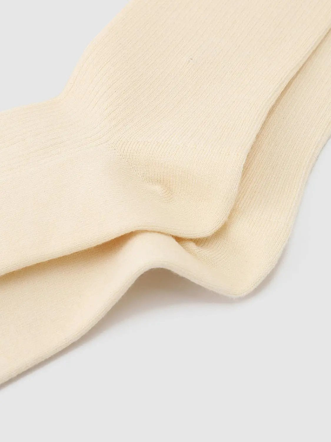 Ribbed Solid Cream Crew Socks