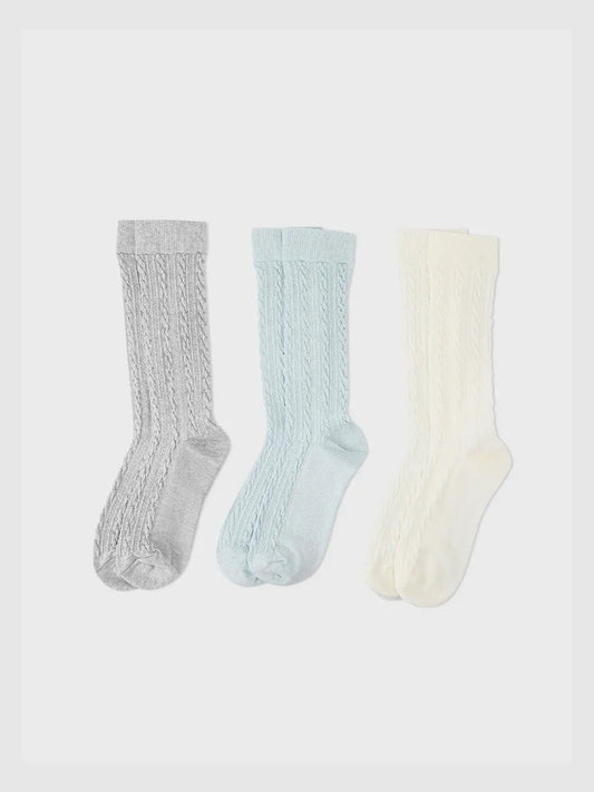 Cable Knit Cotton Blend Ribbed Crew Socks