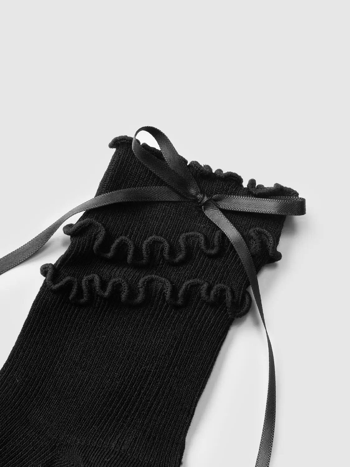 Ruffle Ribbon Tie Ribbed Cotton Blend Socks