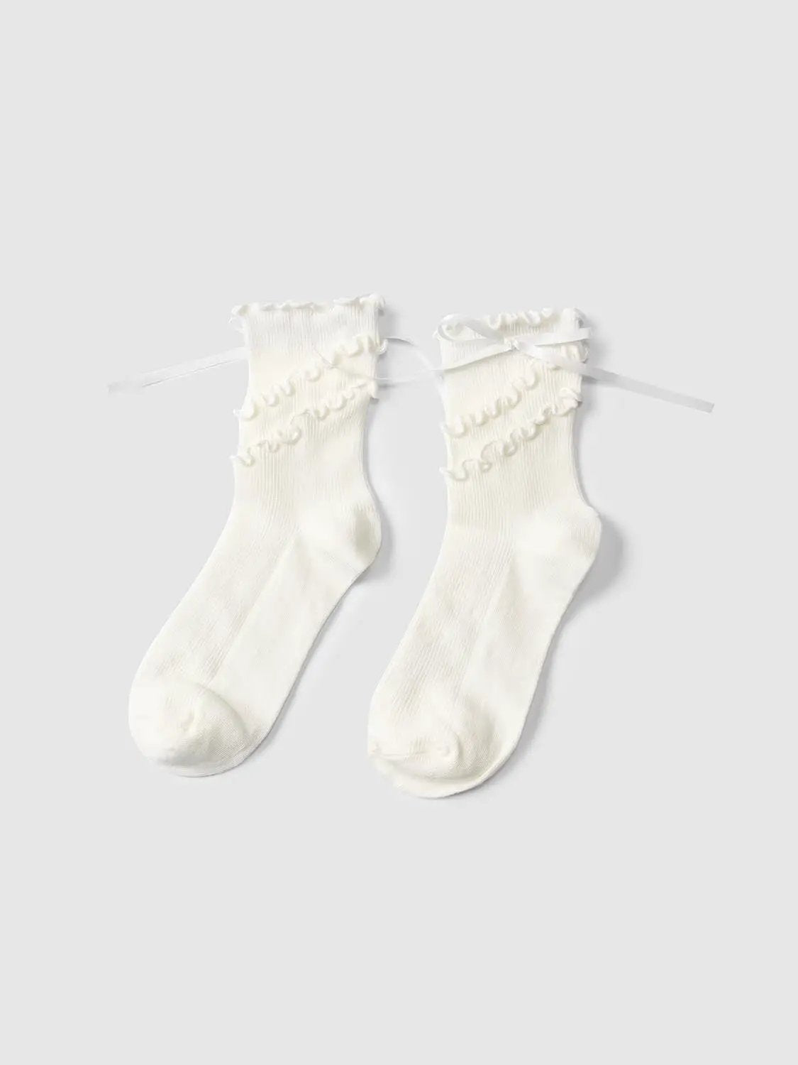 Ruffle Ribbon Tie Ribbed Cotton Blend Socks