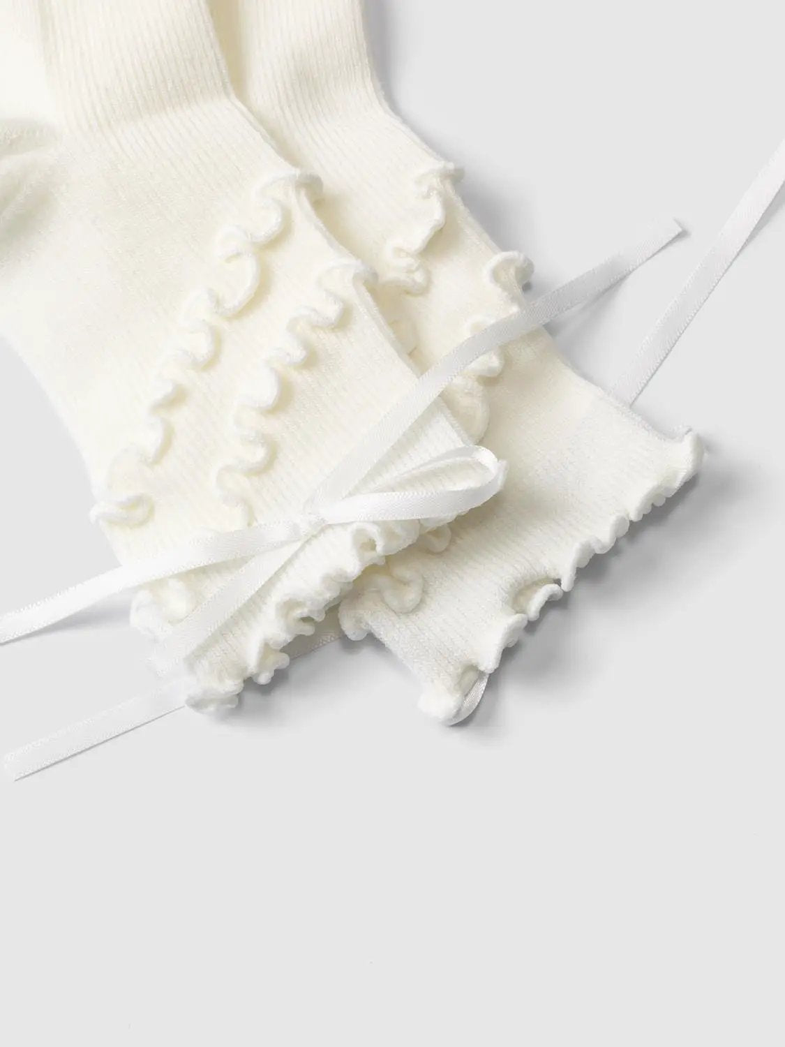 Ruffle Ribbon Tie Ribbed Cotton Blend Socks