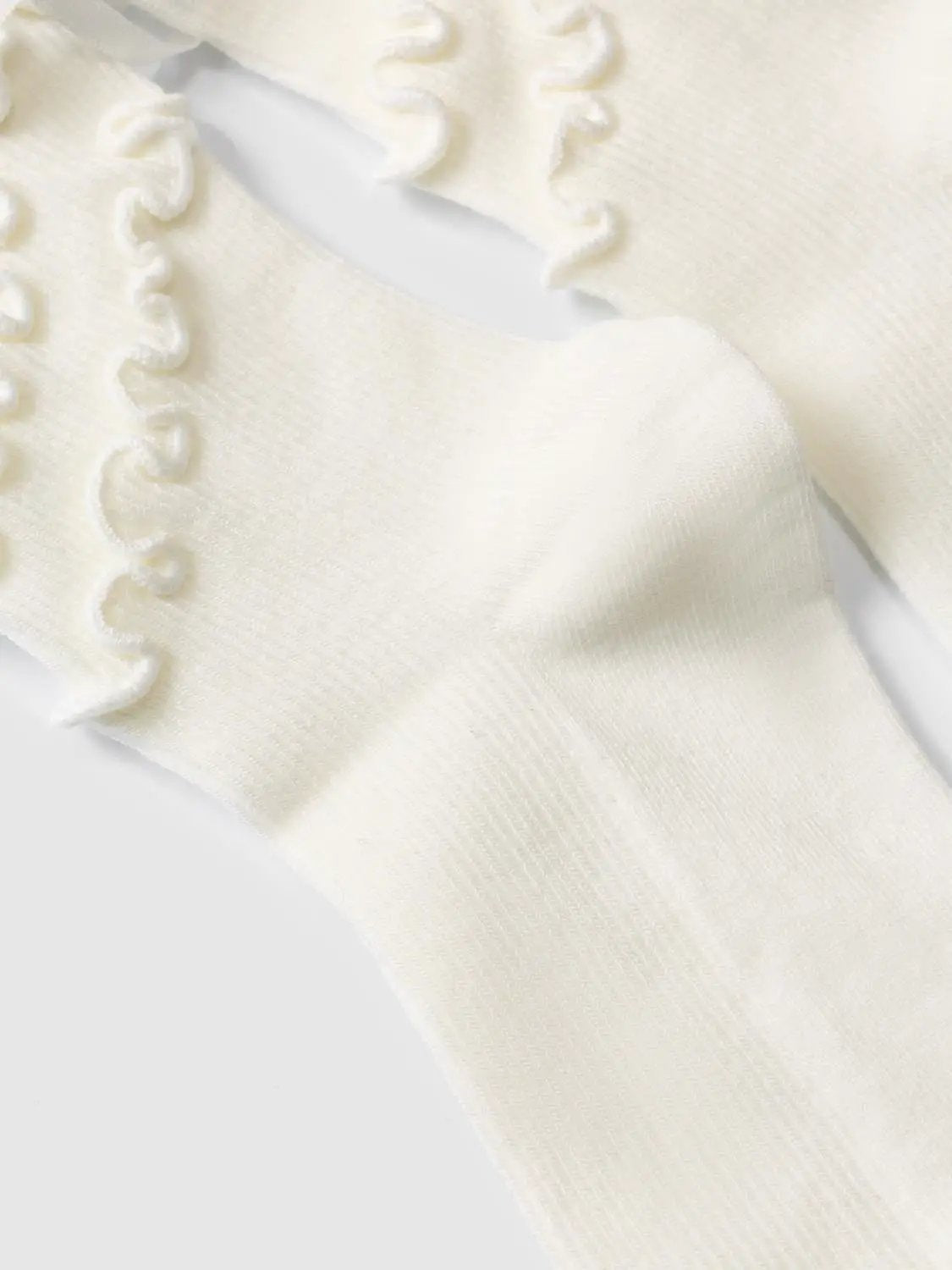 Ruffle Ribbon Tie Ribbed Cotton Blend Socks