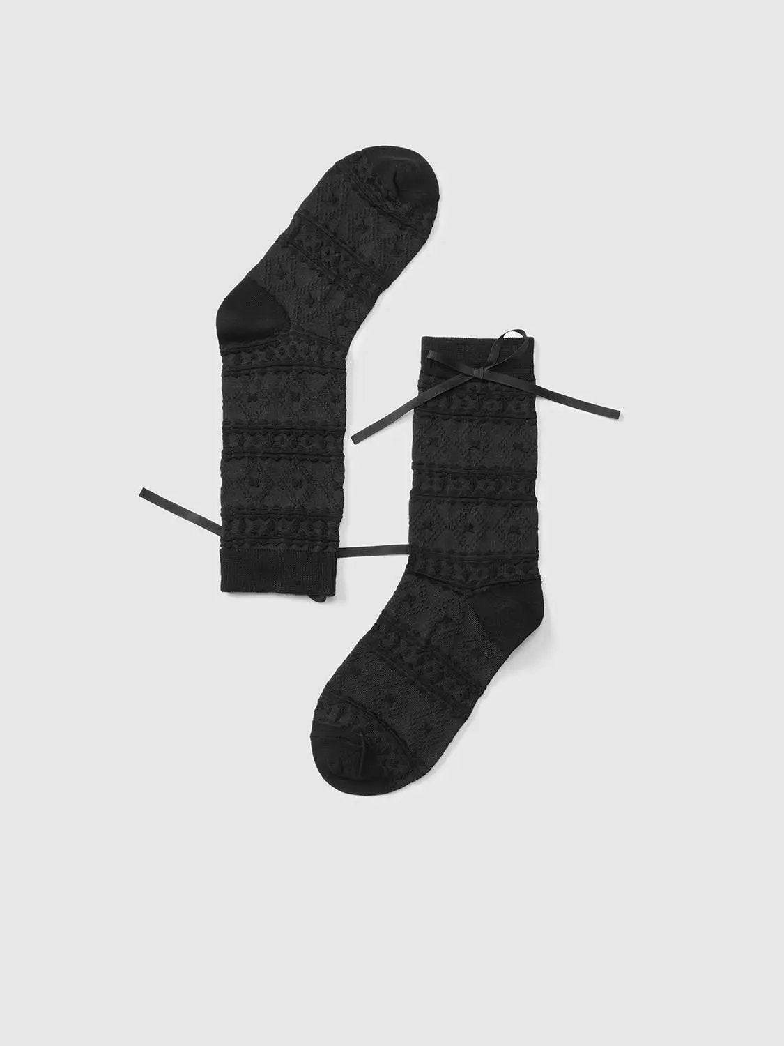 Textured Cotton Blend Bow Socks