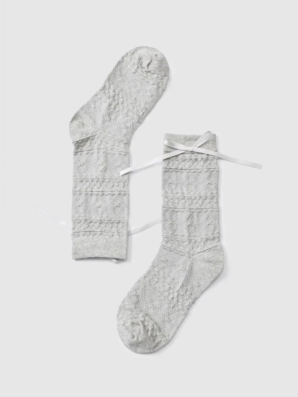 Textured Cotton Blend Bow Socks