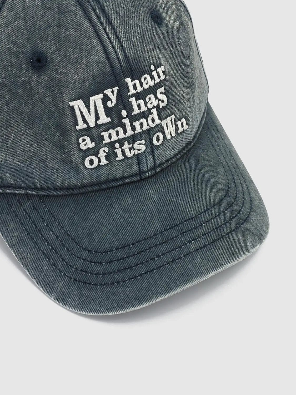 Washed Text Embroidered Cotton Baseball Cap