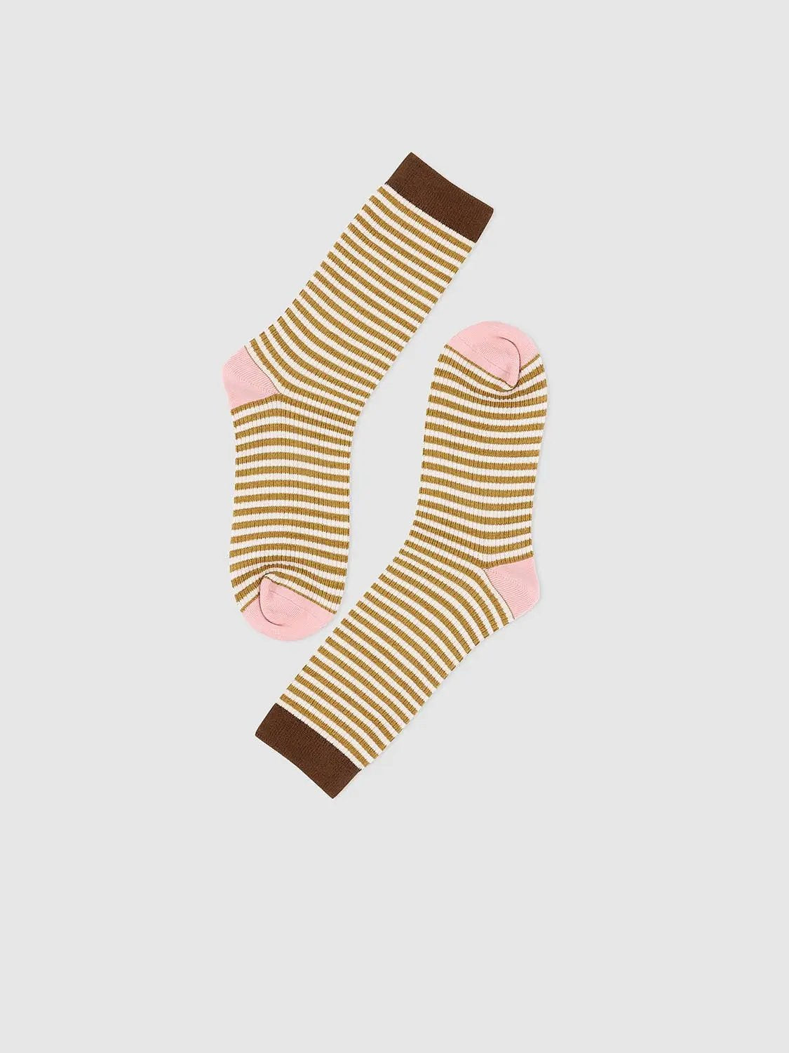 Horizontal Striped Cotton Blend Knit Socks