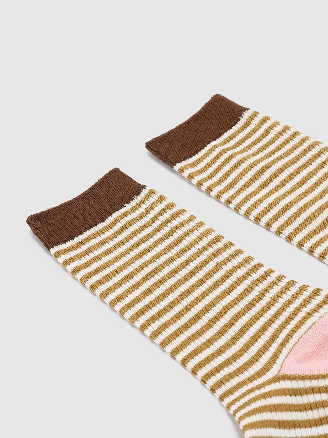 Horizontal Striped Cotton Blend Knit Socks