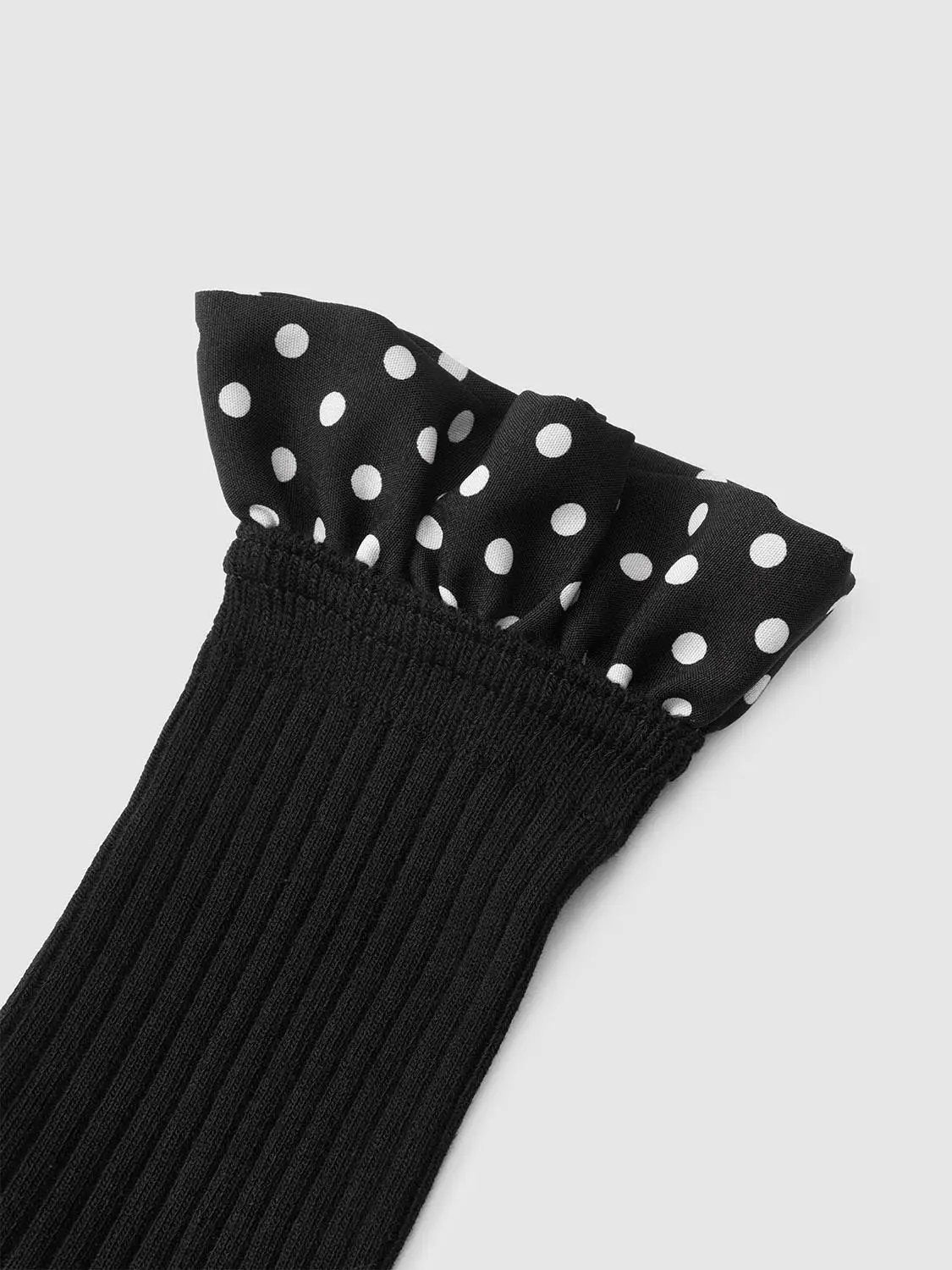 Ribbed Polka Dot Ruffle Cuff Cotton Blend Socks