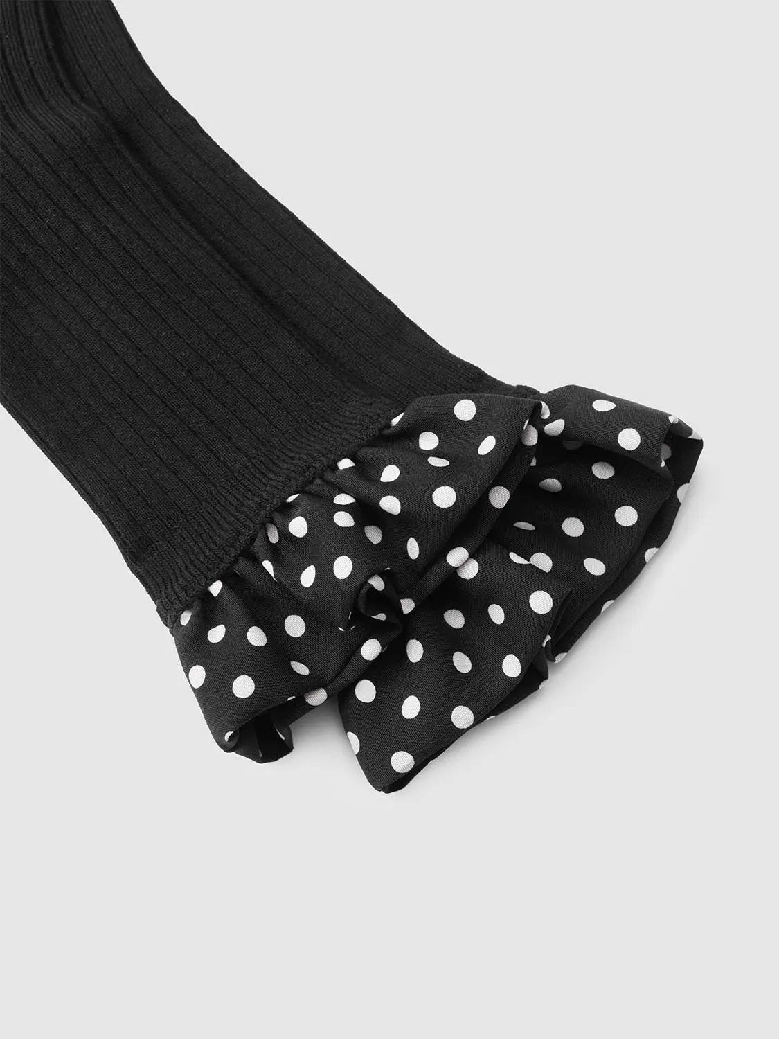 Ribbed Polka Dot Ruffle Cuff Cotton Blend Socks
