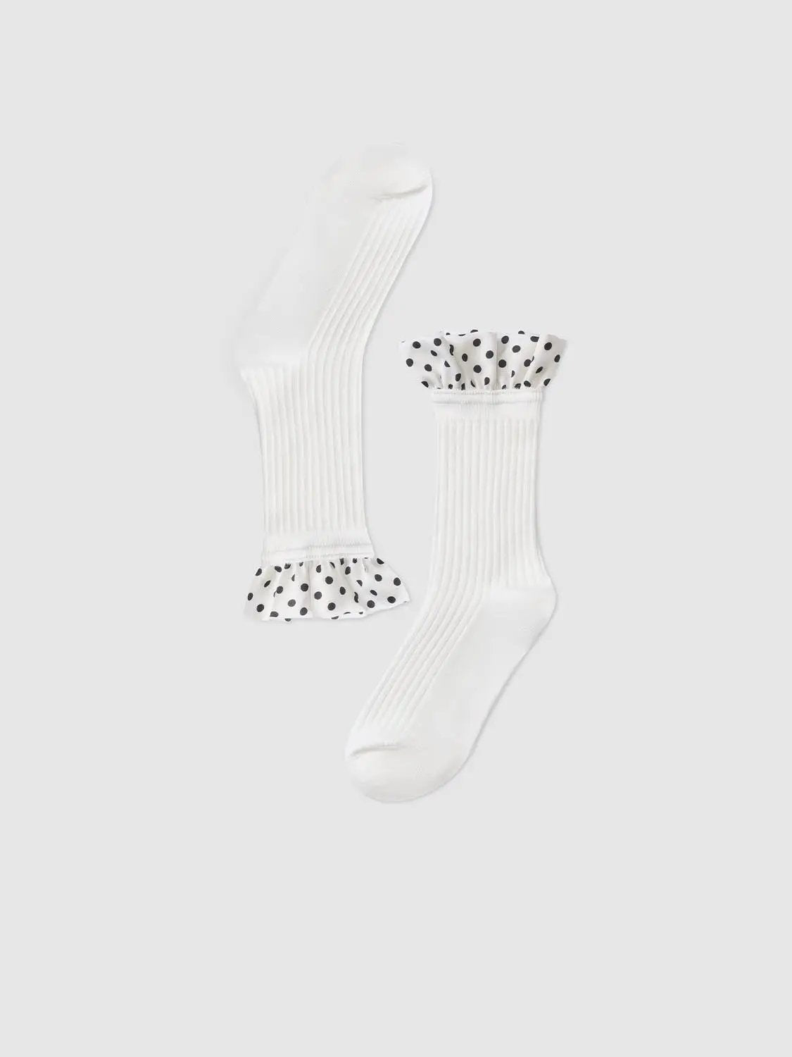 Ribbed Polka Dot Ruffle Cuff Cotton Blend Socks