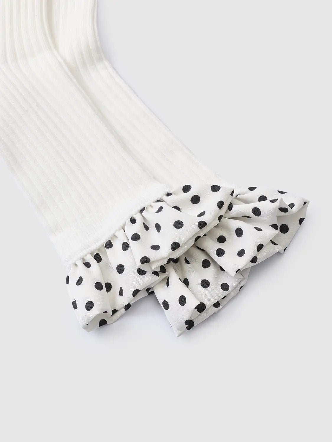 Ribbed Polka Dot Ruffle Cuff Cotton Blend Socks