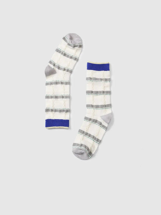 Striped Cable Knit Medium Weight Cotton Blend Socks