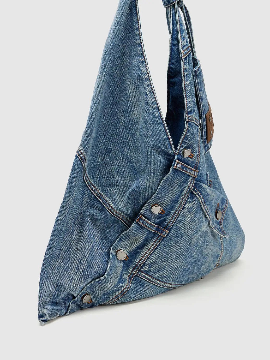 Knot Handles Patchwork Denim Shoulder Bag