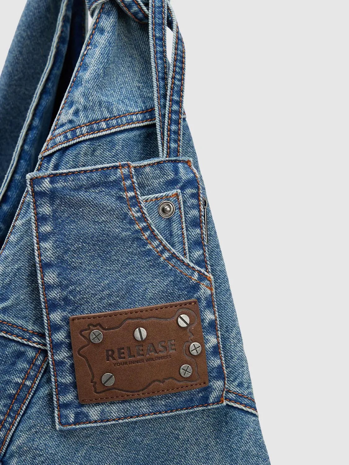 Knot Handles Patchwork Denim Shoulder Bag