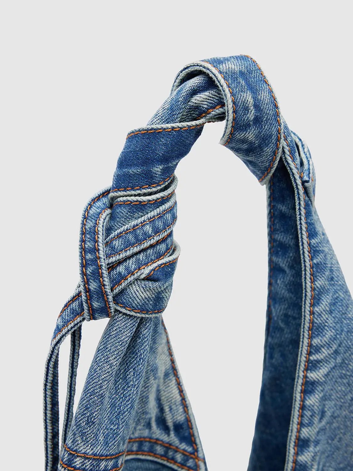 Knot Handles Patchwork Denim Shoulder Bag