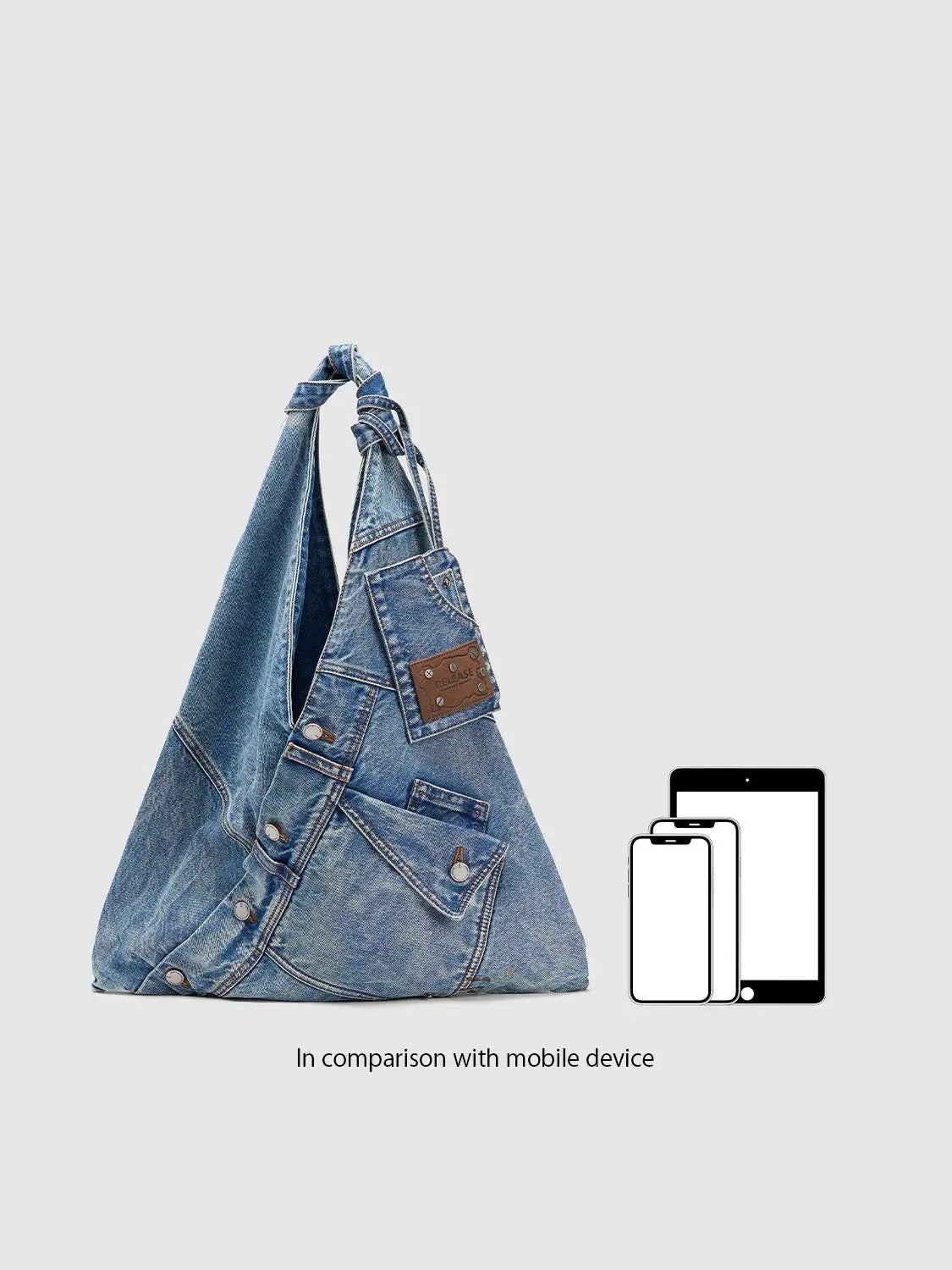 Knot Handles Patchwork Denim Shoulder Bag