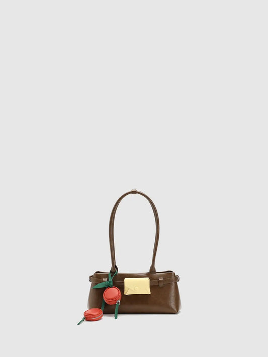 Vintage Fruit Charm Decor Faux Leather Long Shoulder Handbag