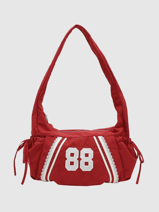 Lace Trim Red Textile Sporty Crossbody Bag