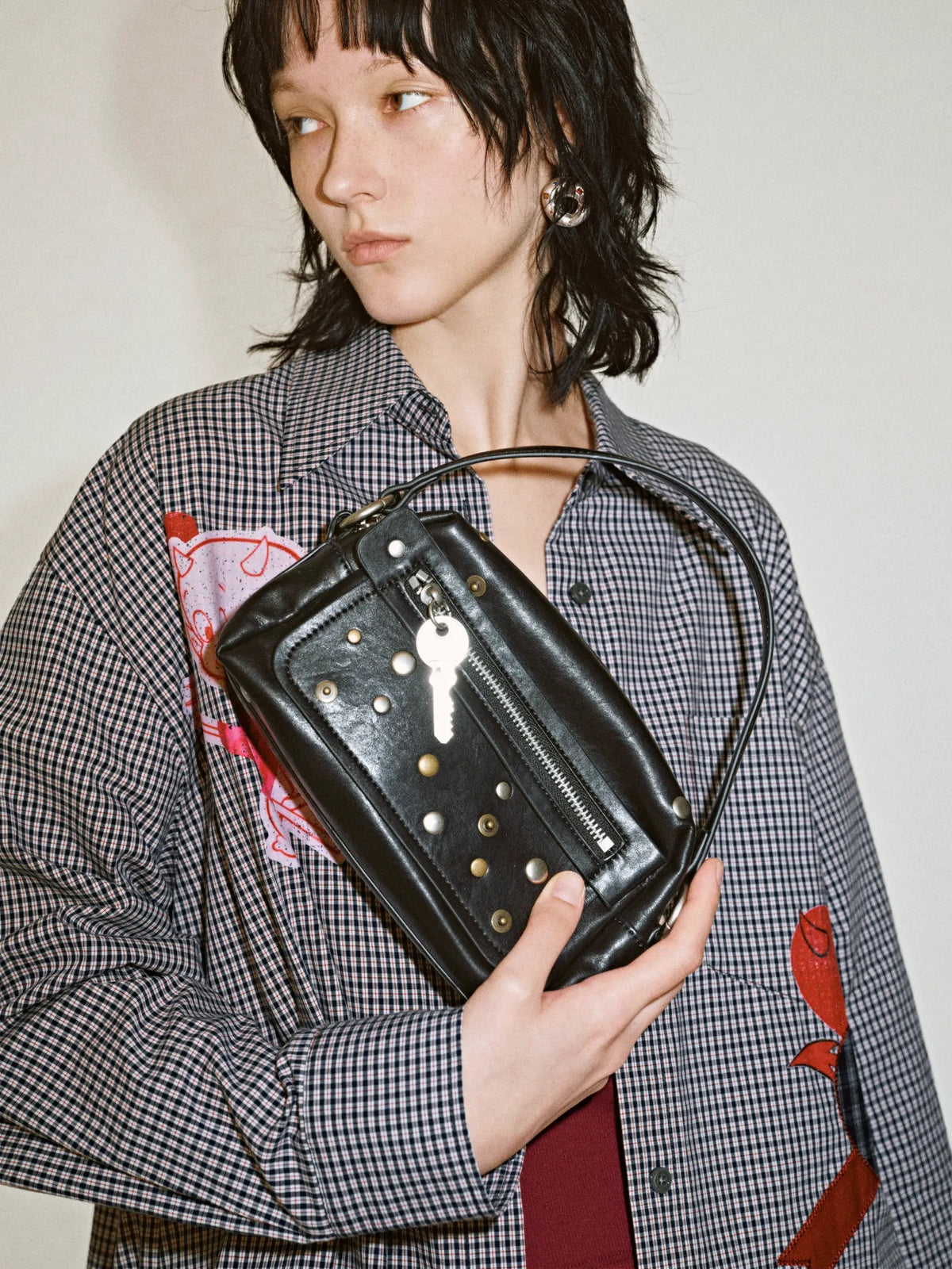 Top Handle And Crossbody Studded Mini Bag
