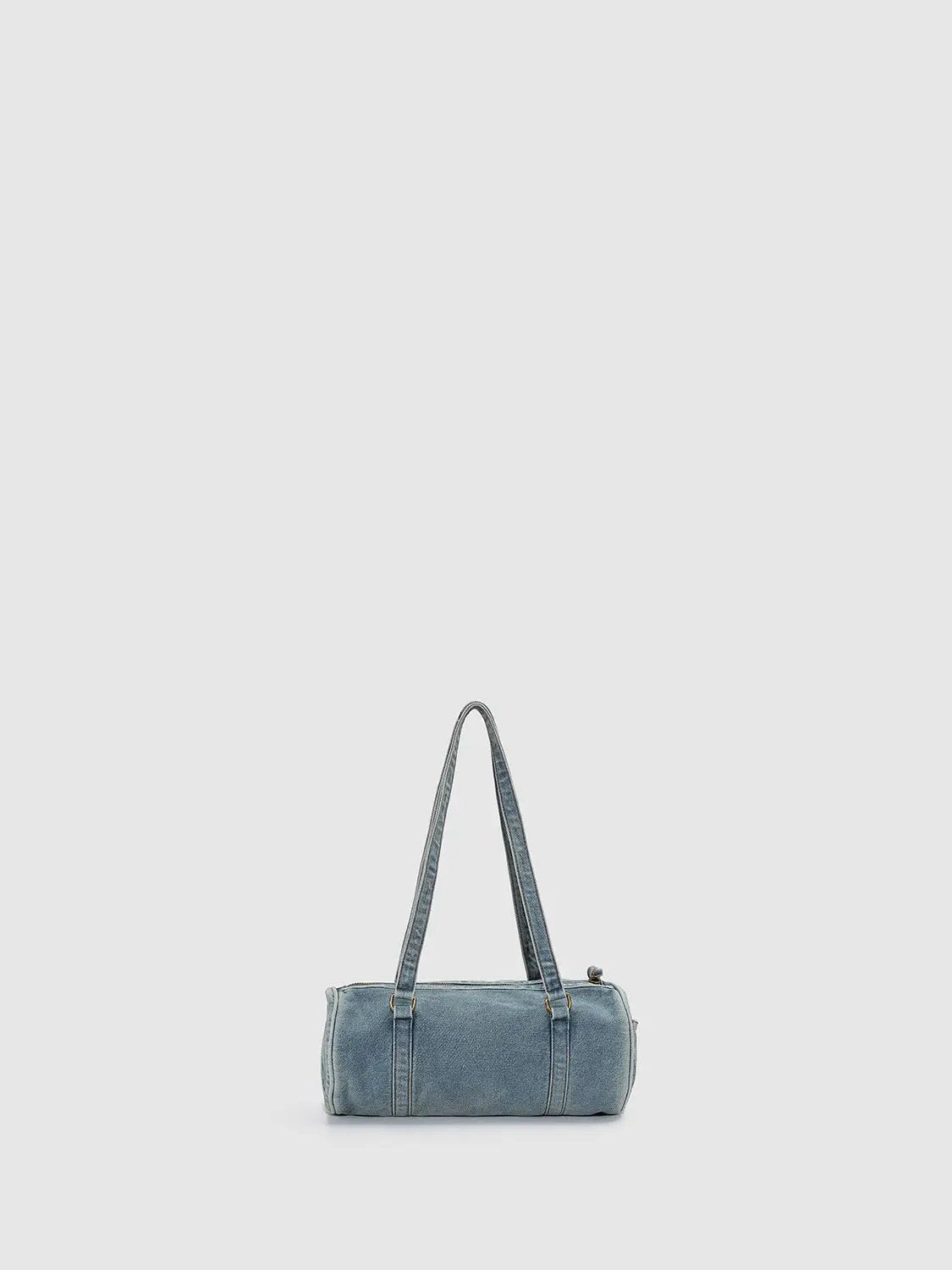 Vintage Denim Drawstring Pocket Bowling Shoulder Bag