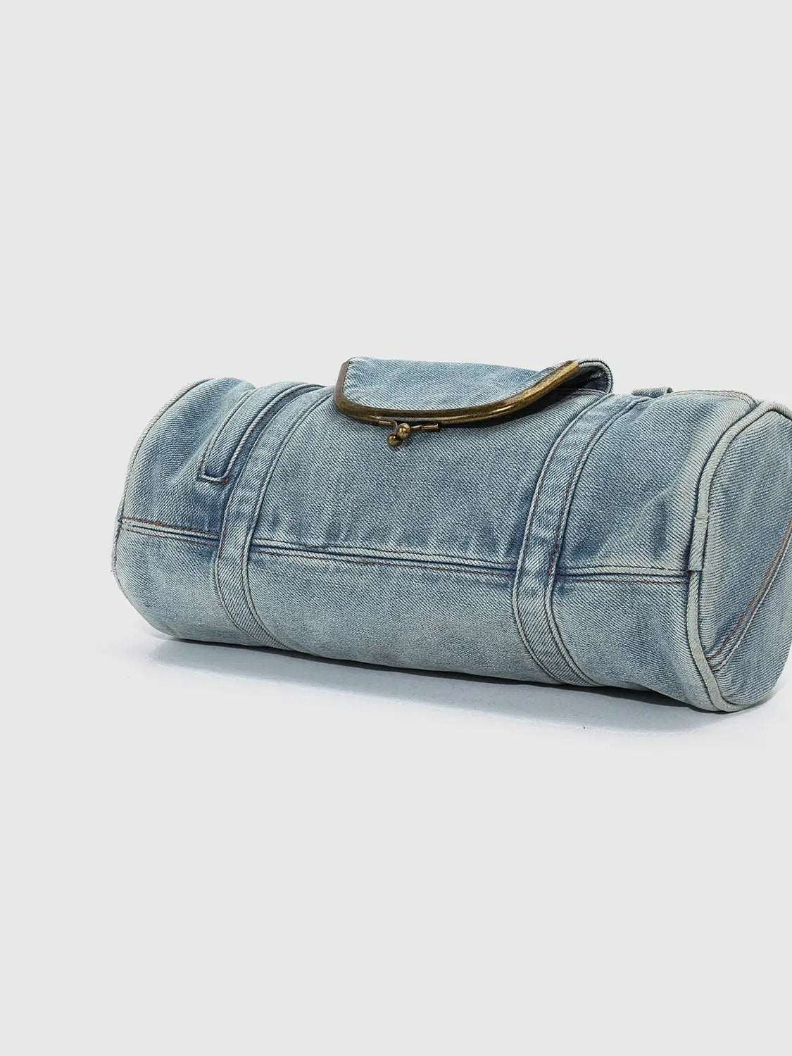Vintage Denim Drawstring Pocket Bowling Shoulder Bag