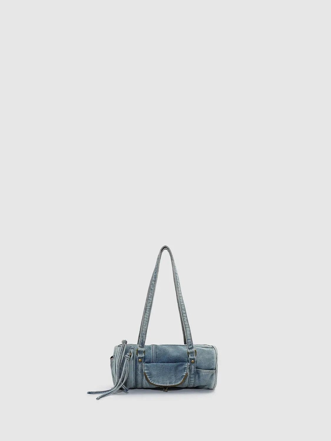 Vintage Denim Drawstring Pocket Bowling Shoulder Bag