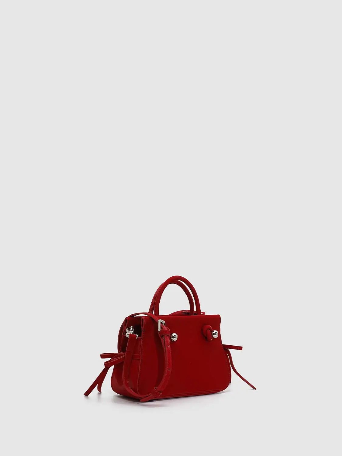 Mini Bow Decor Faux Leather Top Handle Bag