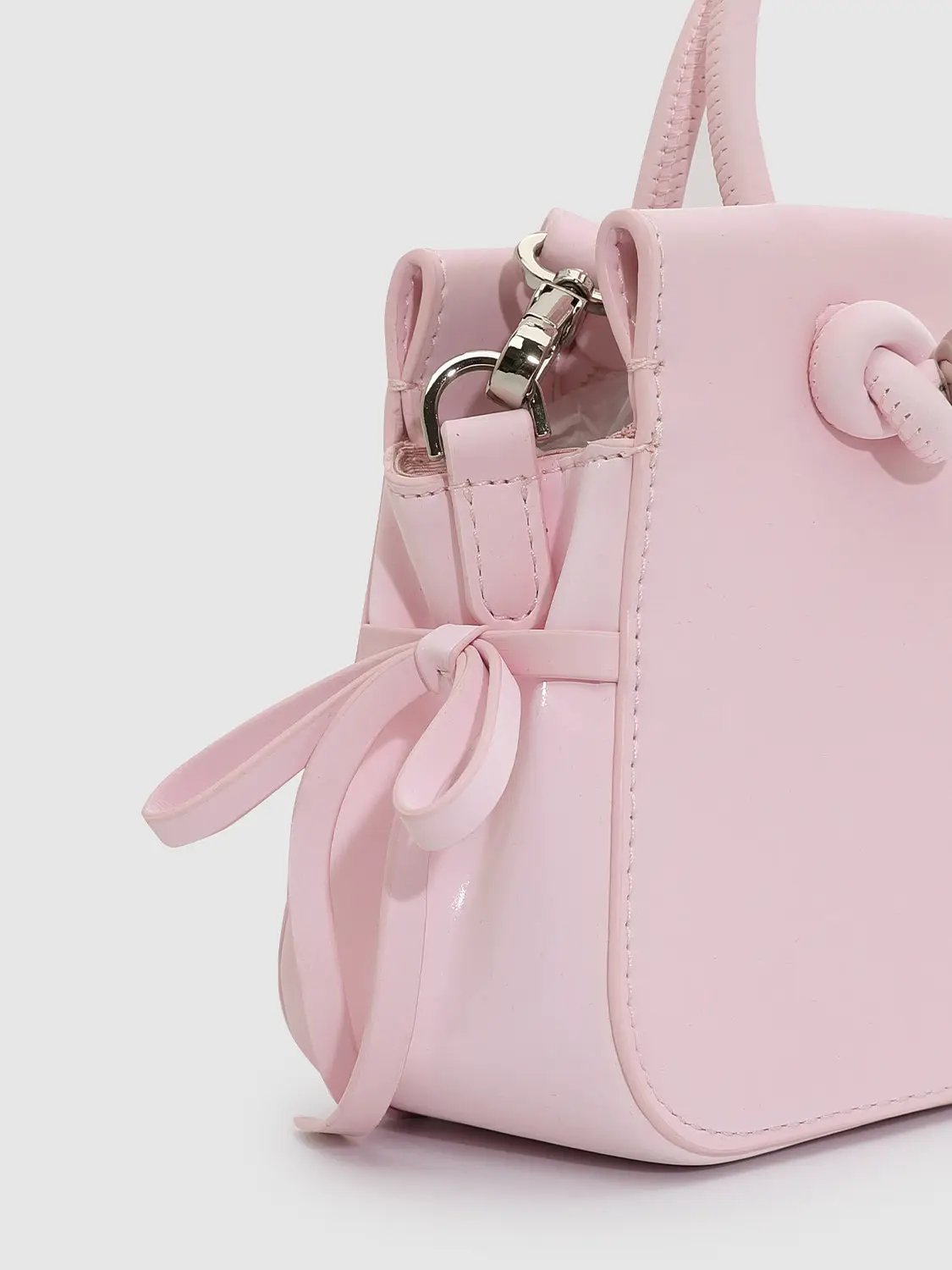 Mini Bow Decor Faux Leather Top Handle Bag