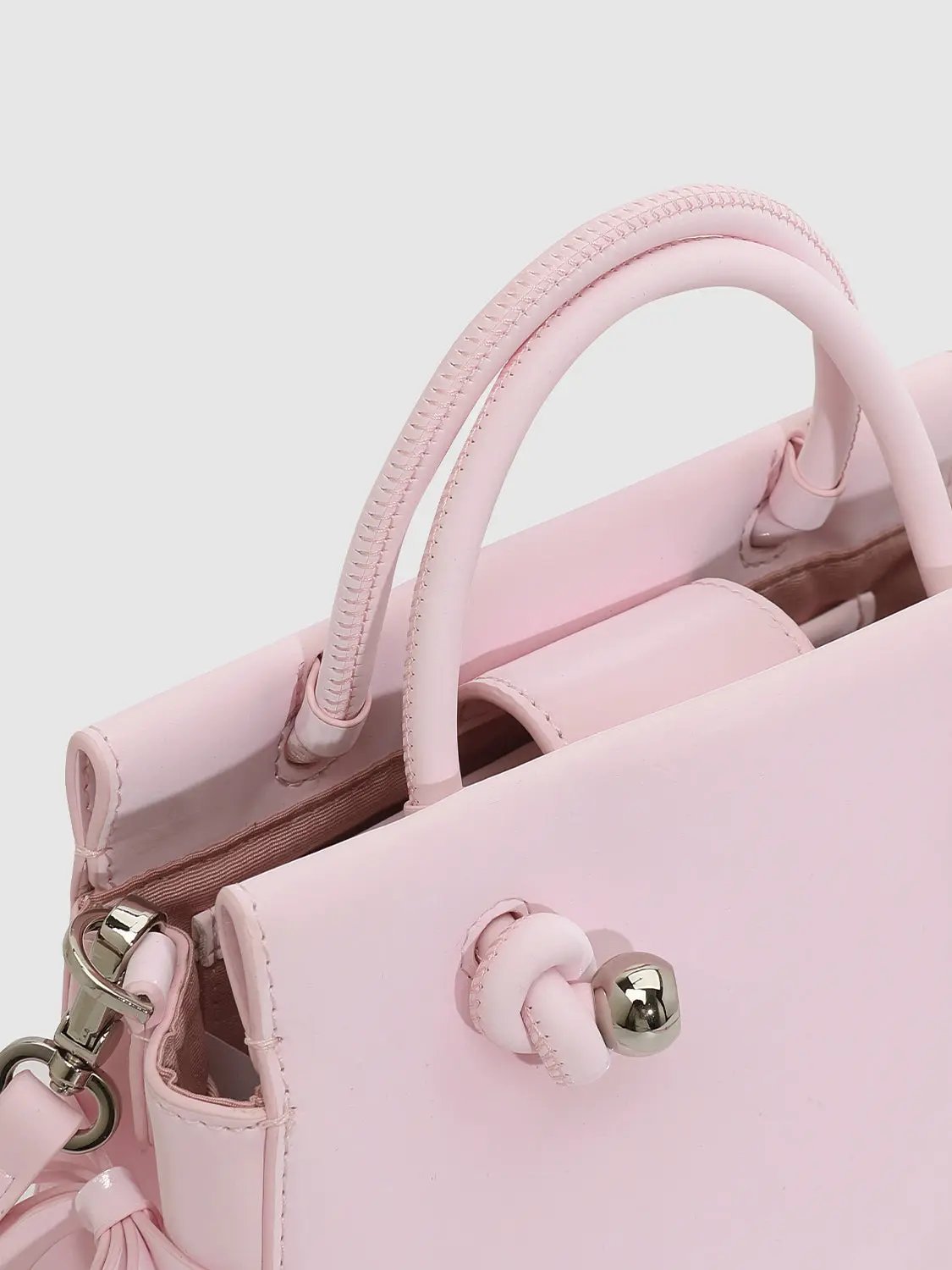 Mini Bow Decor Faux Leather Top Handle Bag