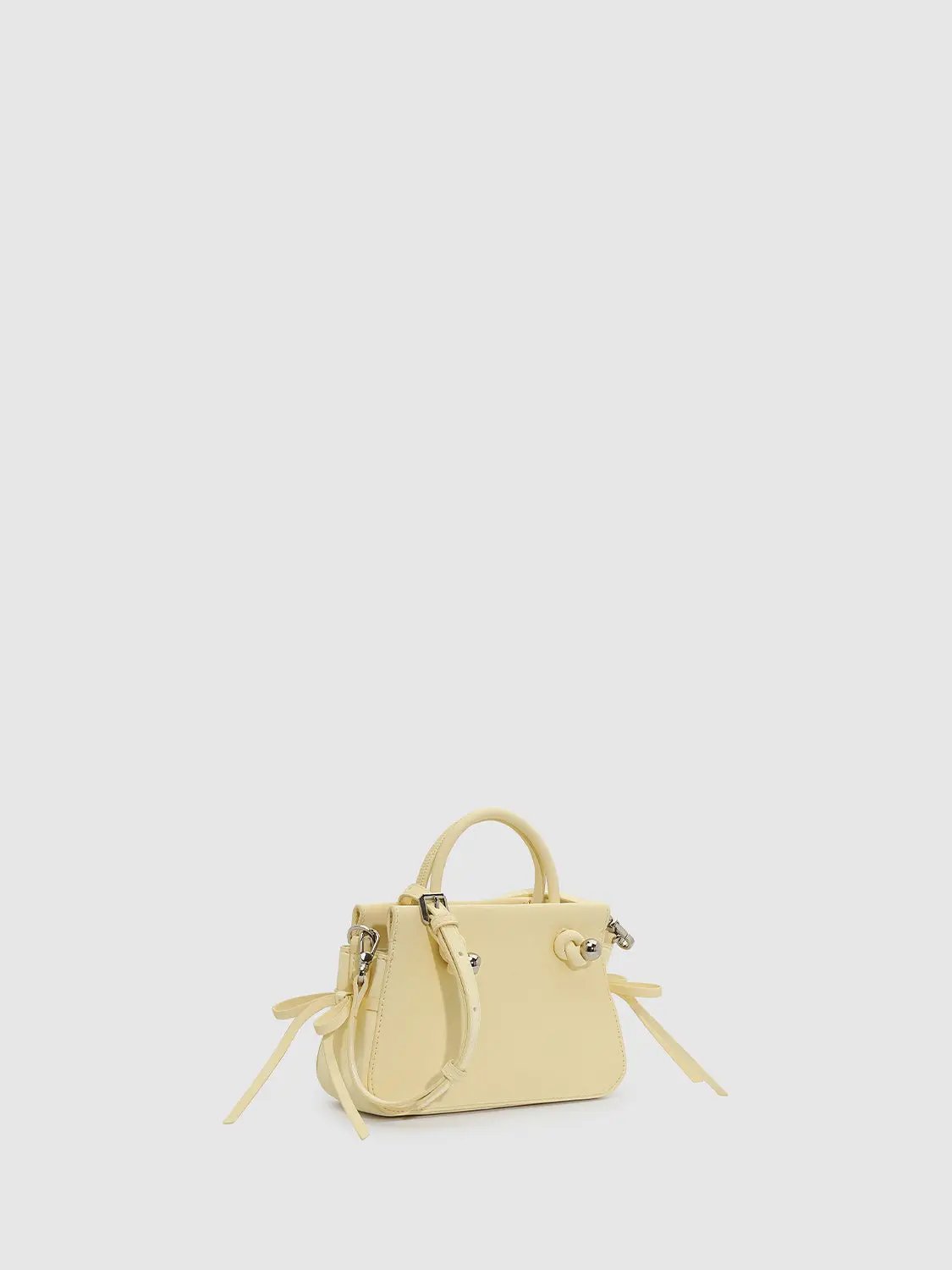 Mini Bow Decor Faux Leather Top Handle Bag