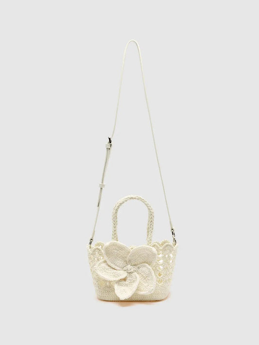 Handheld Crossbody Crochet Flower Cotton Tote Bag