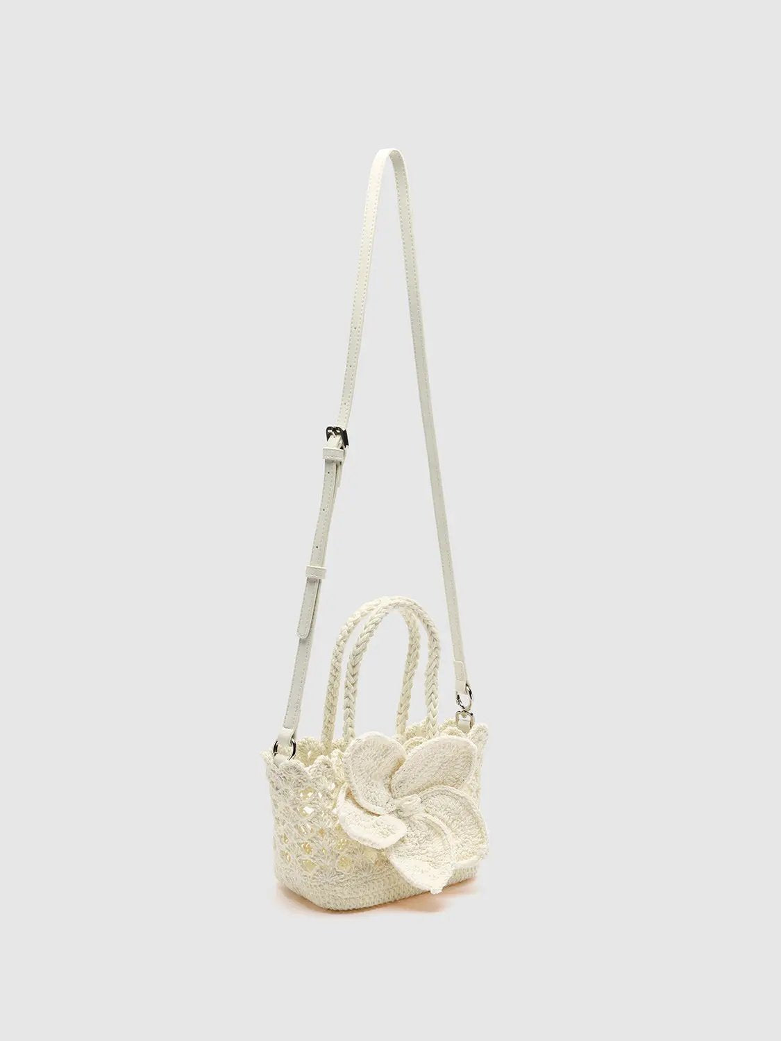 Handheld Crossbody Crochet Flower Cotton Tote Bag