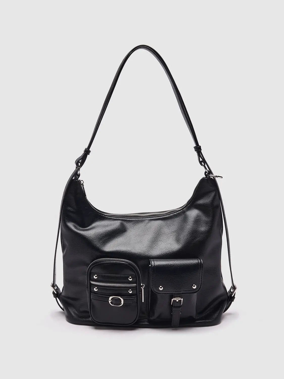 Rivet Adjustable Strap Faux Leather Crossbody Shoulder Bag