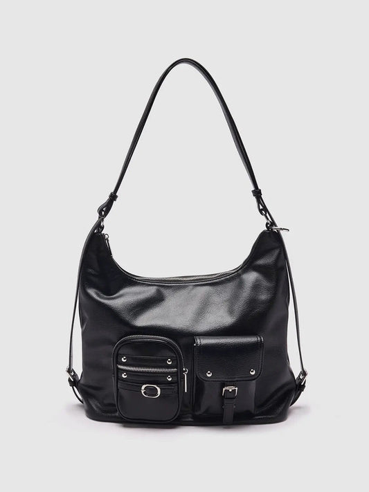 Rivet Adjustable Strap Faux Leather Crossbody Shoulder Bag