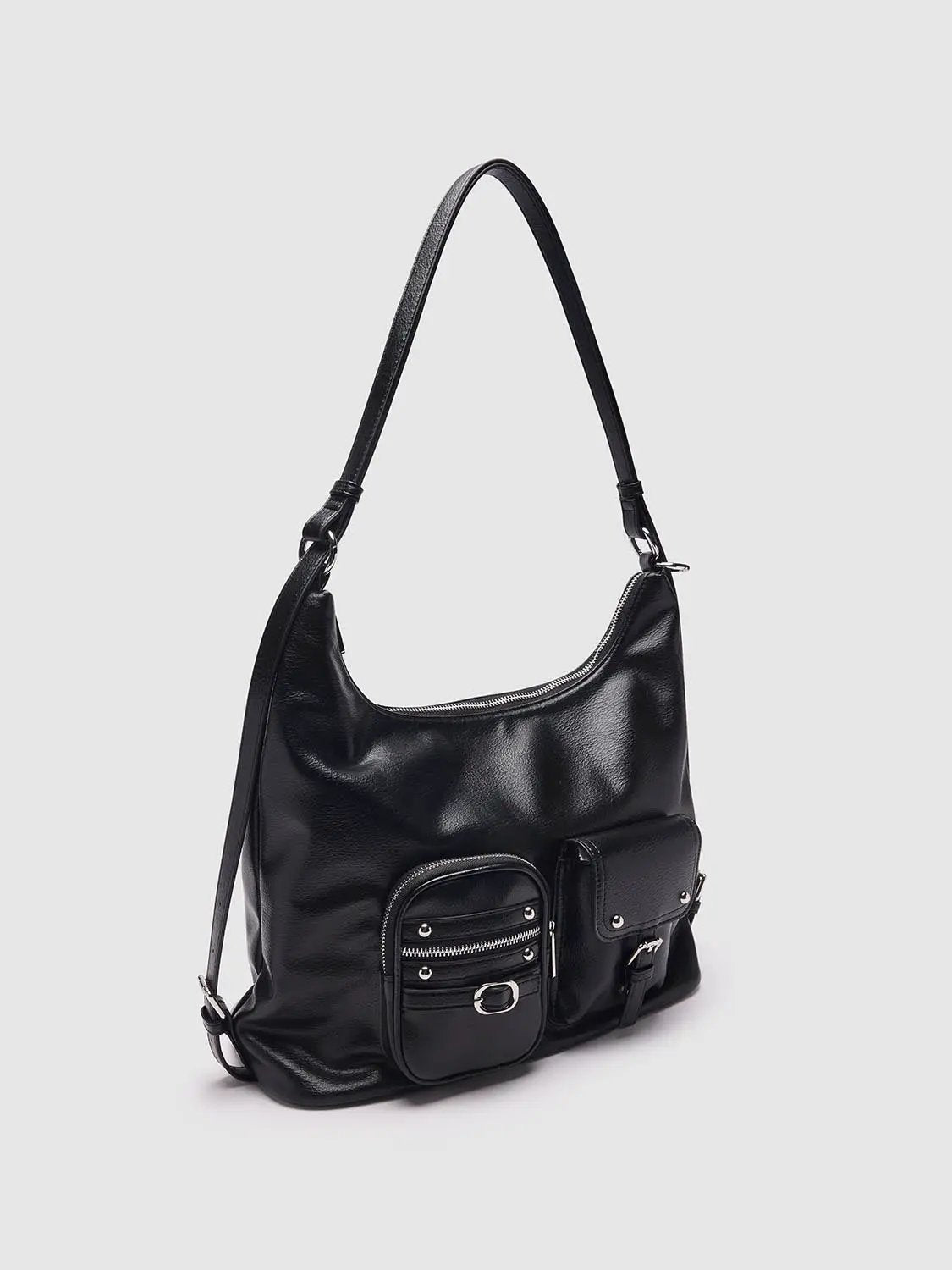 Rivet Adjustable Strap Faux Leather Crossbody Shoulder Bag