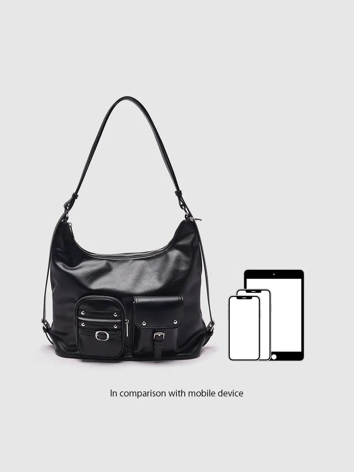 Rivet Adjustable Strap Faux Leather Crossbody Shoulder Bag