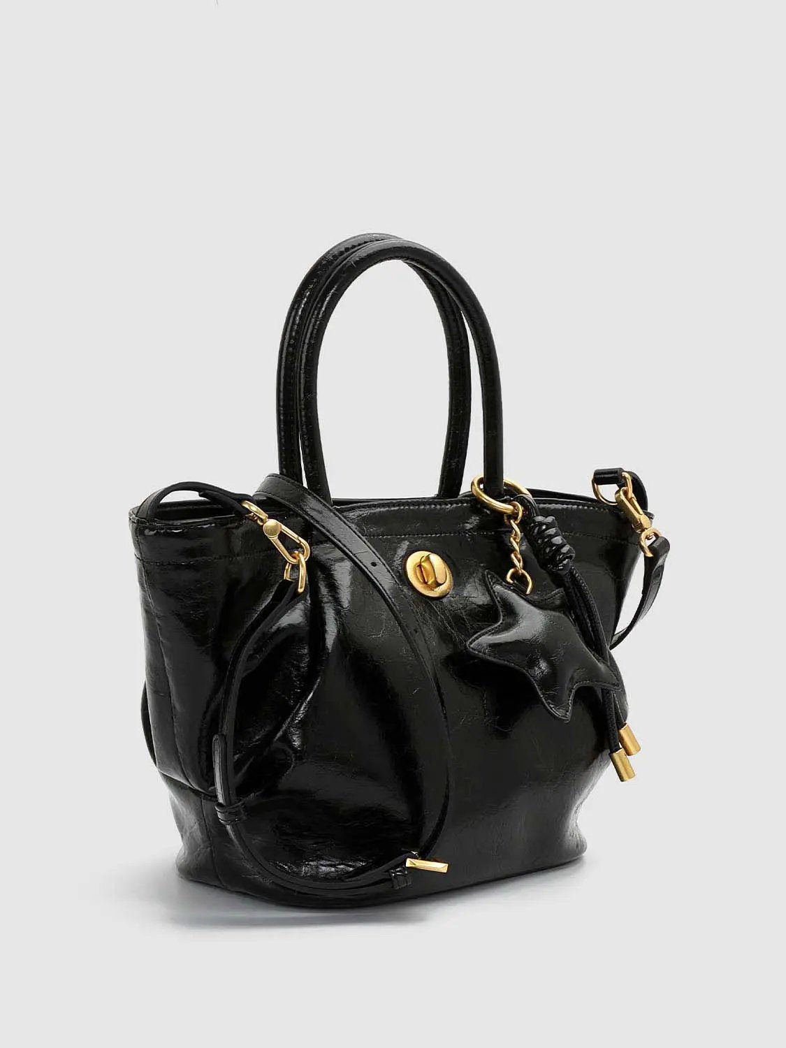Ruched Hardware Faux Leather Handheld Small Shoulder Bag