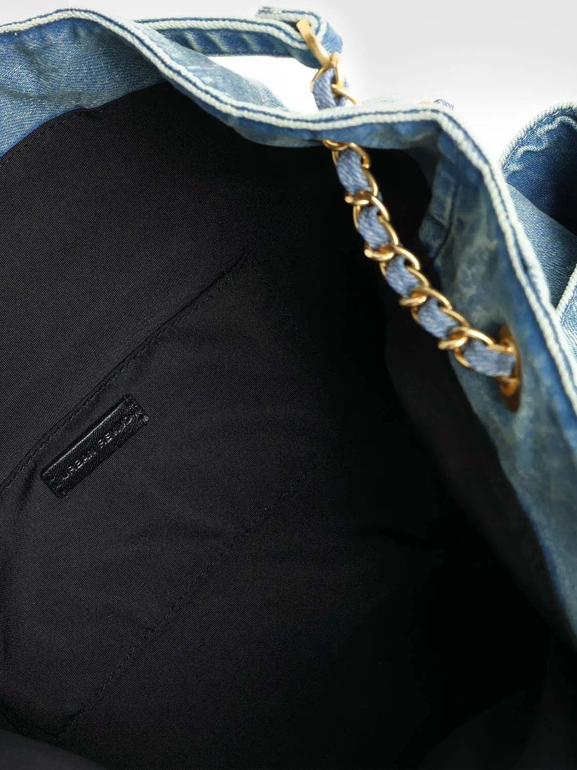 Chain Strap Washed Denim Large Capacity Shoulder Bag