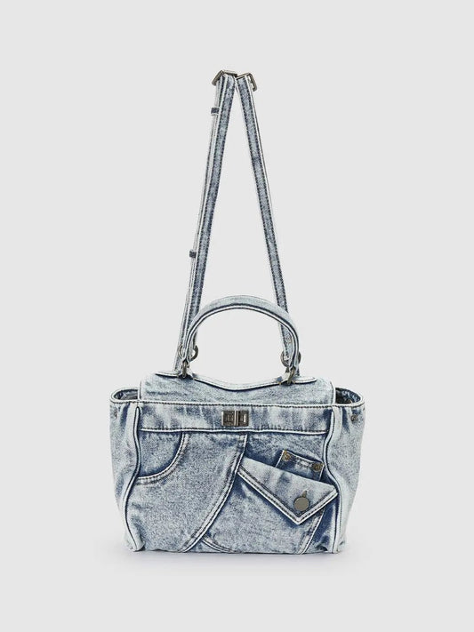 Vintage Washed Denim Handle Front Pocket Backpack